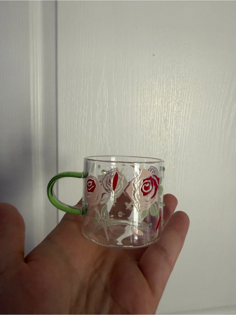 Glass Floral Espresso Cup with Green Handle